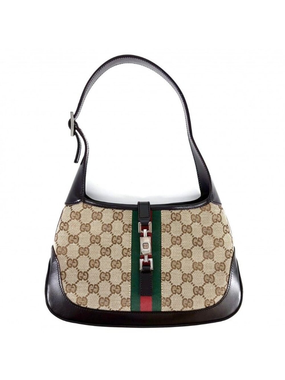 Gucci Handbag Jackie GG Canvas Leather Beige Brown Silver